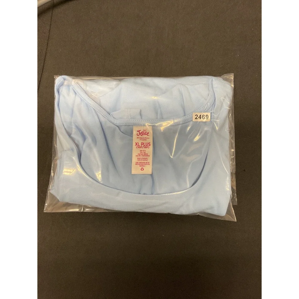 Justice Girls Seamless Top Cap Sleeve Square Neck Sail Blue XL Plus 16P 18P